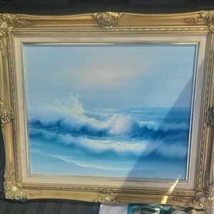 Newman Ocean Wave Painting in Ornate Gold Frame